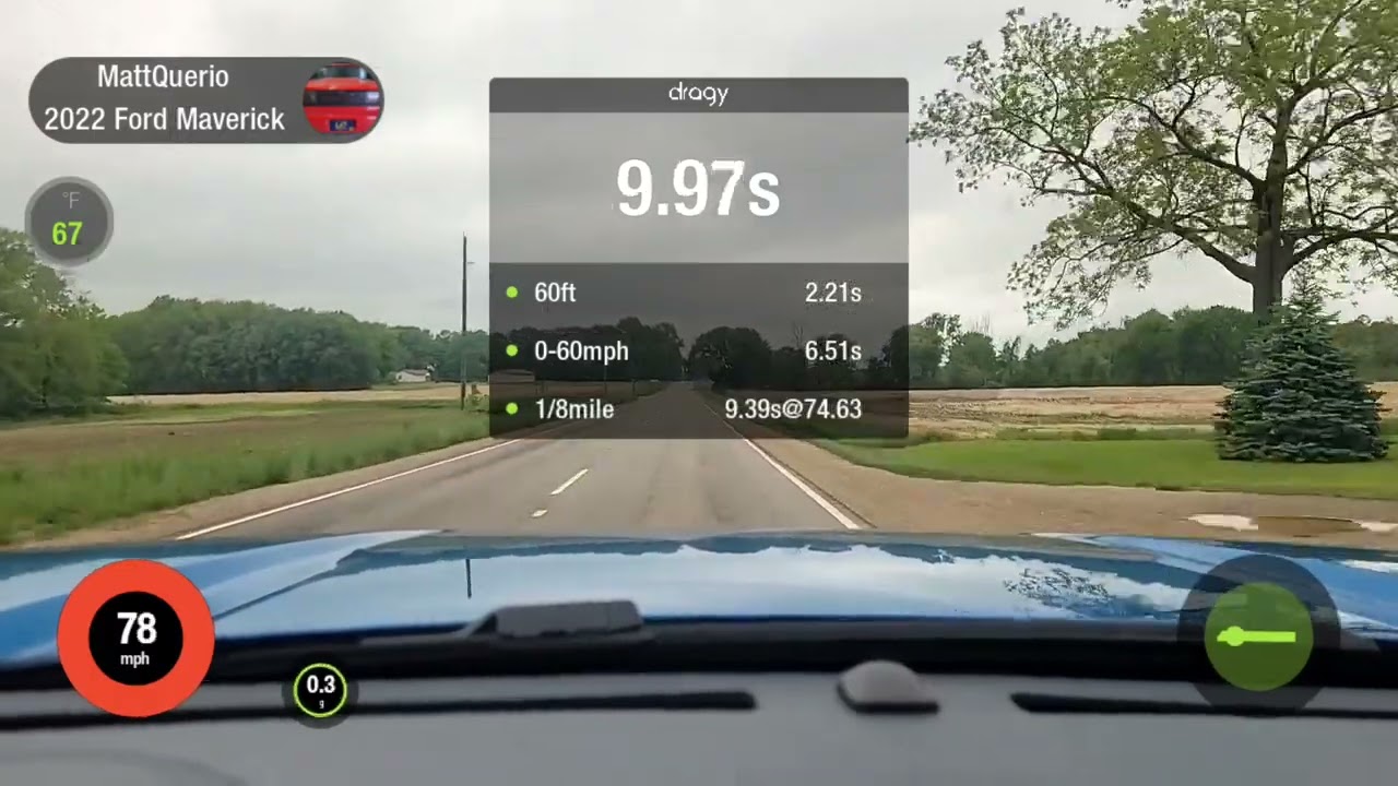 2022 Ford Maverick XL 2.0 AWD 4K tow 0-60 mph & 1/4 mile acceleration (dragy).
