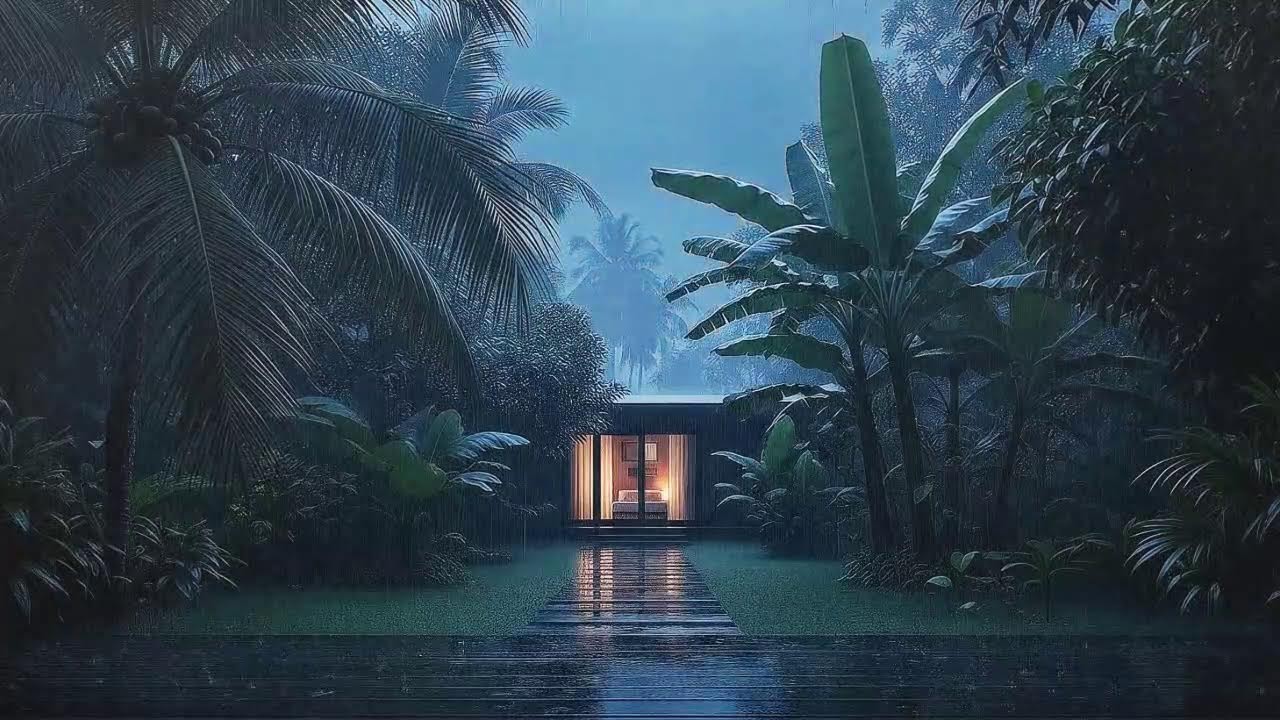 Quick Sleep with Steady Rain Sounds and Distant Rumble at Wooden Cabin Terrace 🌧️