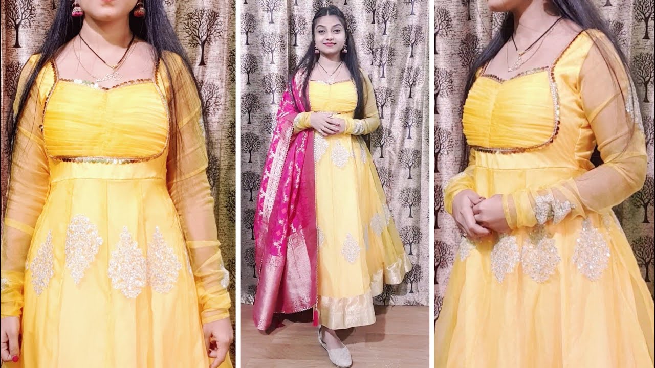 Trending Organza anarkali suit cutting & stitching/make insta viral anarkali suit from saree...!!
