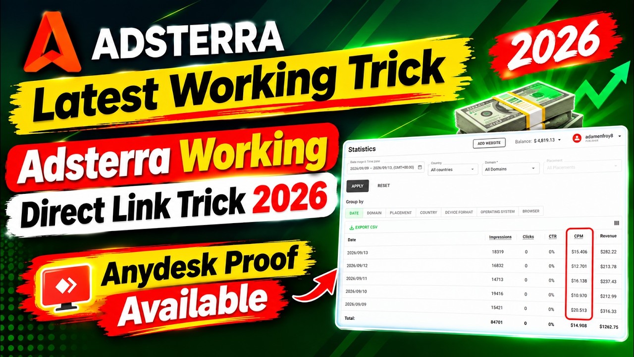 Adsterra Latest Working Trick 2026 | Adsterra Working Direct Link Trick 2026 | High CPM Method