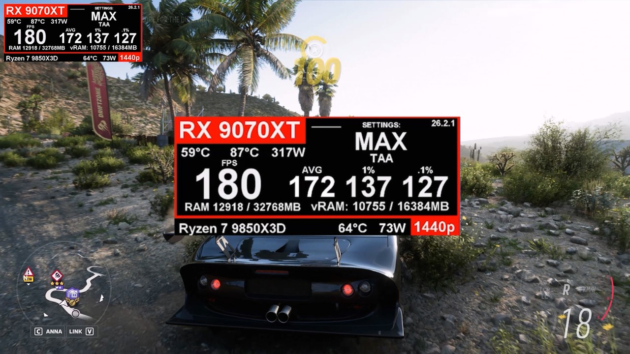 Forza Horizon 5: 9070 XT + 9850X3D 1440p MAX SETTINGS TAA