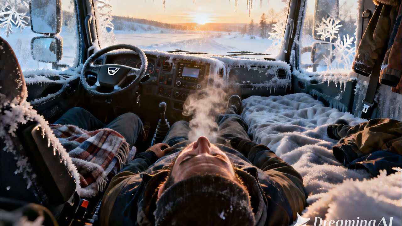 Winter road truck driver 