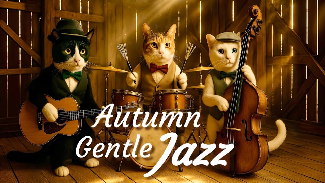 Коты играют нежный осенний Swing Jazz в амбаре