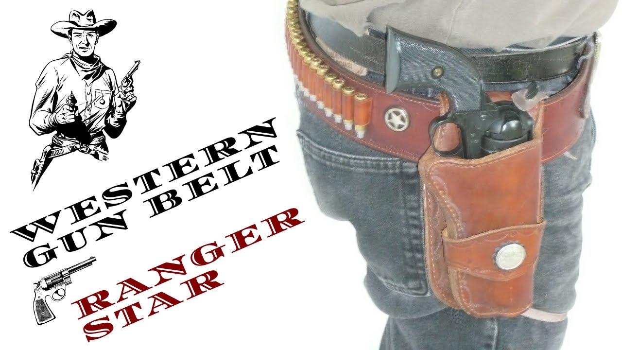 Western Leather Gun Belt Ranger Star with 3D bullet loops handmade
