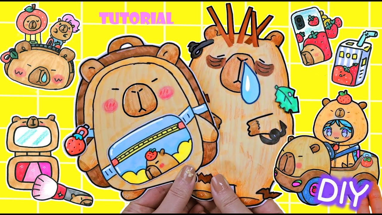 Tutorial ✨️Capybara School Bag Paper DIY #asmr #squishy #howtodraw