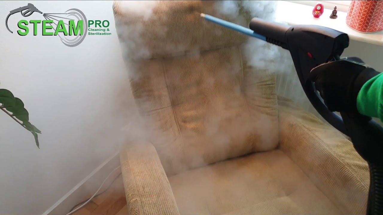 Steam cleaning a sofa before and after transformation