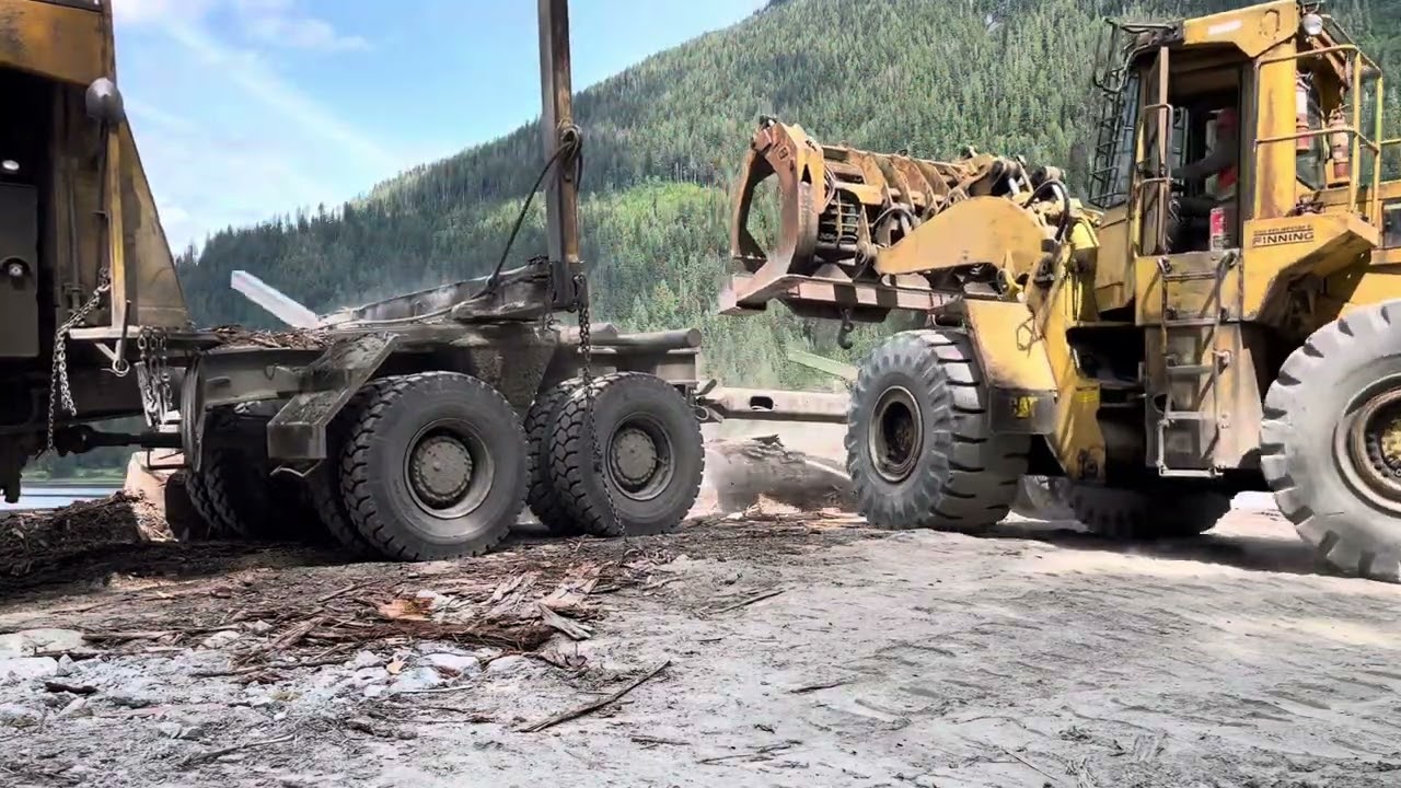 Off loading fat truck at log dump.