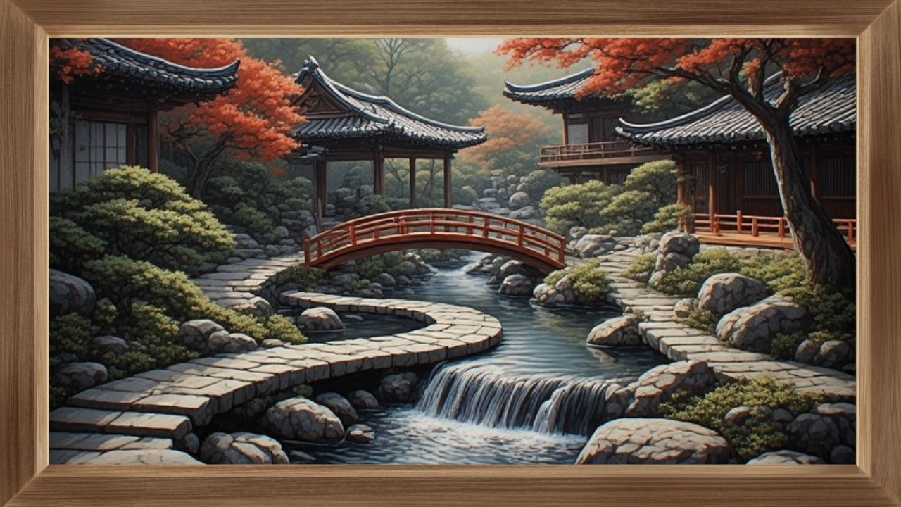 Arte para TV | Jardín japonés zen 🎋 | Cuadro enmarcado (Loop)