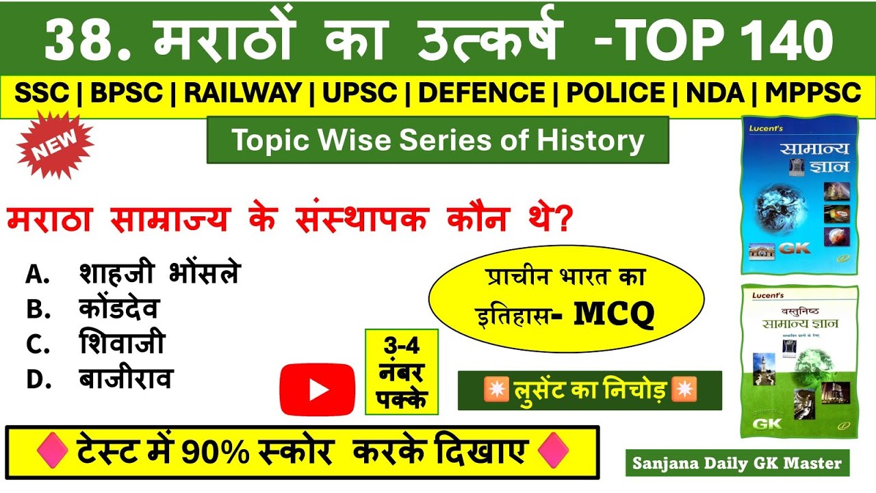 मराठों का उत्कर्ष Lucent Mcq | मराठा साम्राज्य | मध्यकालीन भारत mcq | Lucent History Topic wise Mcq