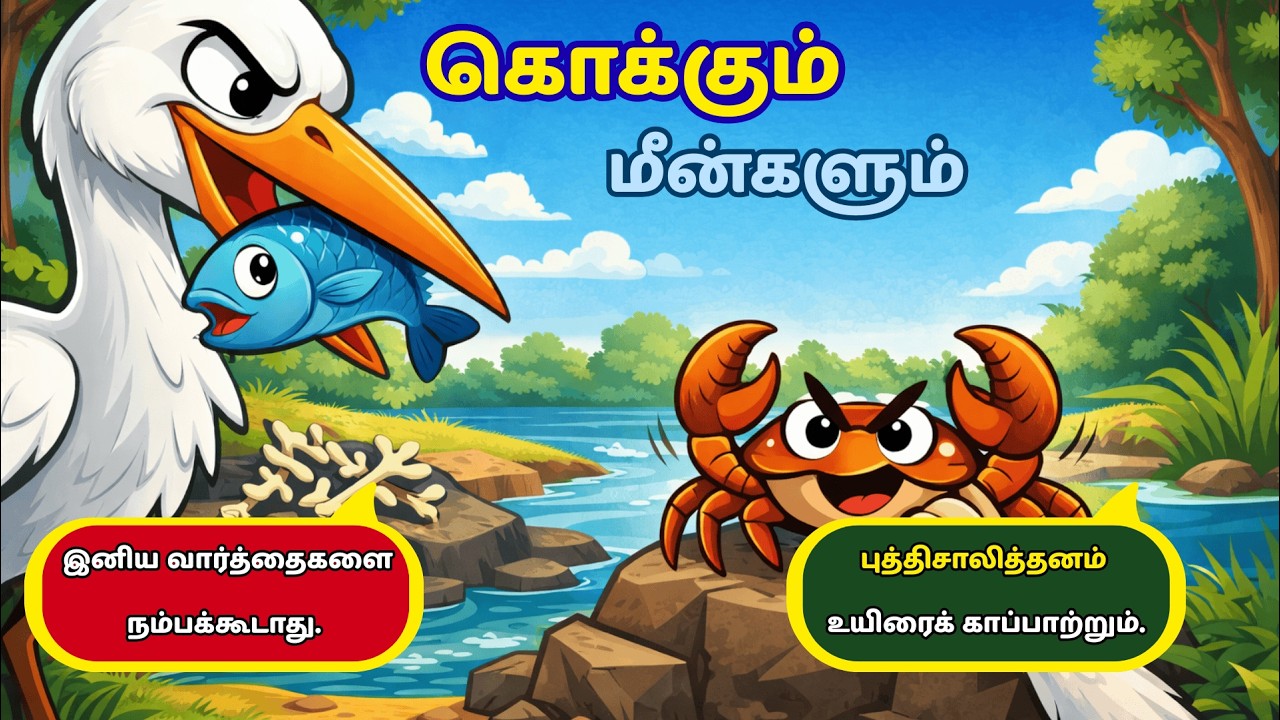கொக்கும் மீன்களும் | Kokku Meengalum Tamil Story | குழந்தைகளுக்கான தமிழ் நீதிக் கதை