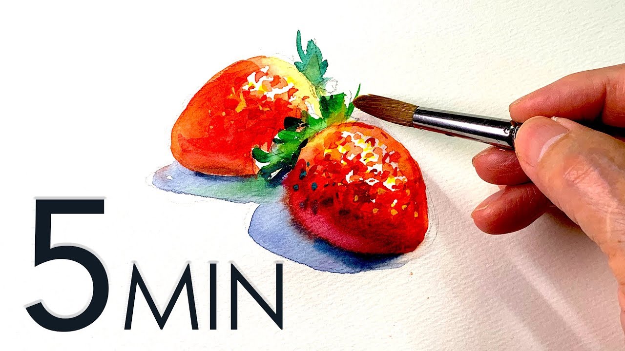 [Eng sub] 5min Easy Watercolor |  How to Paint a Strawberry
