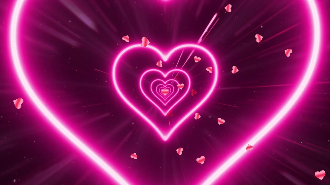 💗Pink Neon Lights Love Heart Tunnel Background Video (1-Hour No Sound 2023) / Pink Heart Background