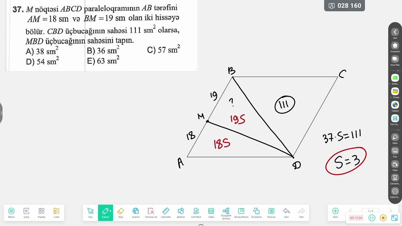Paraleloqram ve Rombun sahesinə aid Test izahları