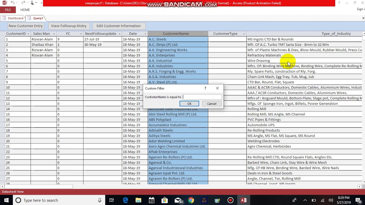 Customer information Entry process and Followup system in ms access 2013