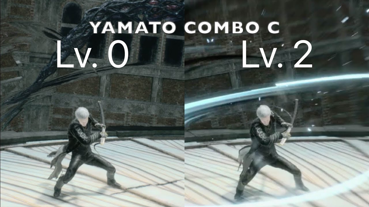 Devil May Cry 5 Vergil skills comparison Concentration level 0 vs level 2 / バージルの集中ゲージ最少時と最大時の技比較
