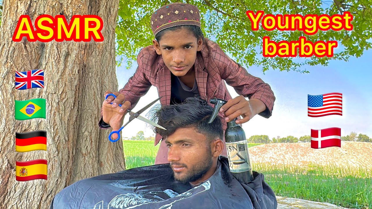 ASMR youngest barber 💈 in the world | stylish haircut with brand new barber equipment