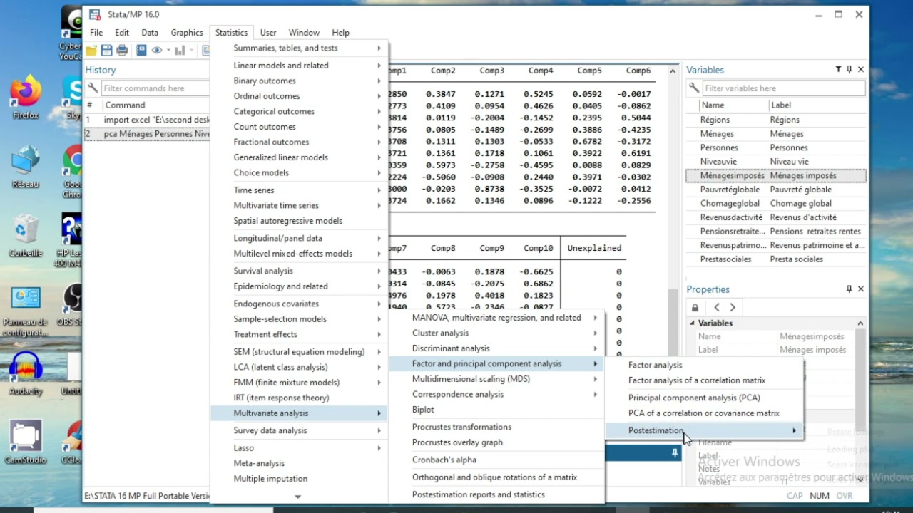 Comment faire l'Analyse en Composante Principal (ACP) avec STATA