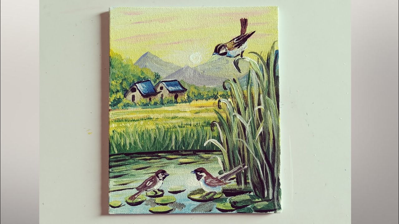 How to paint a village scenery landscape acrylic painting 
