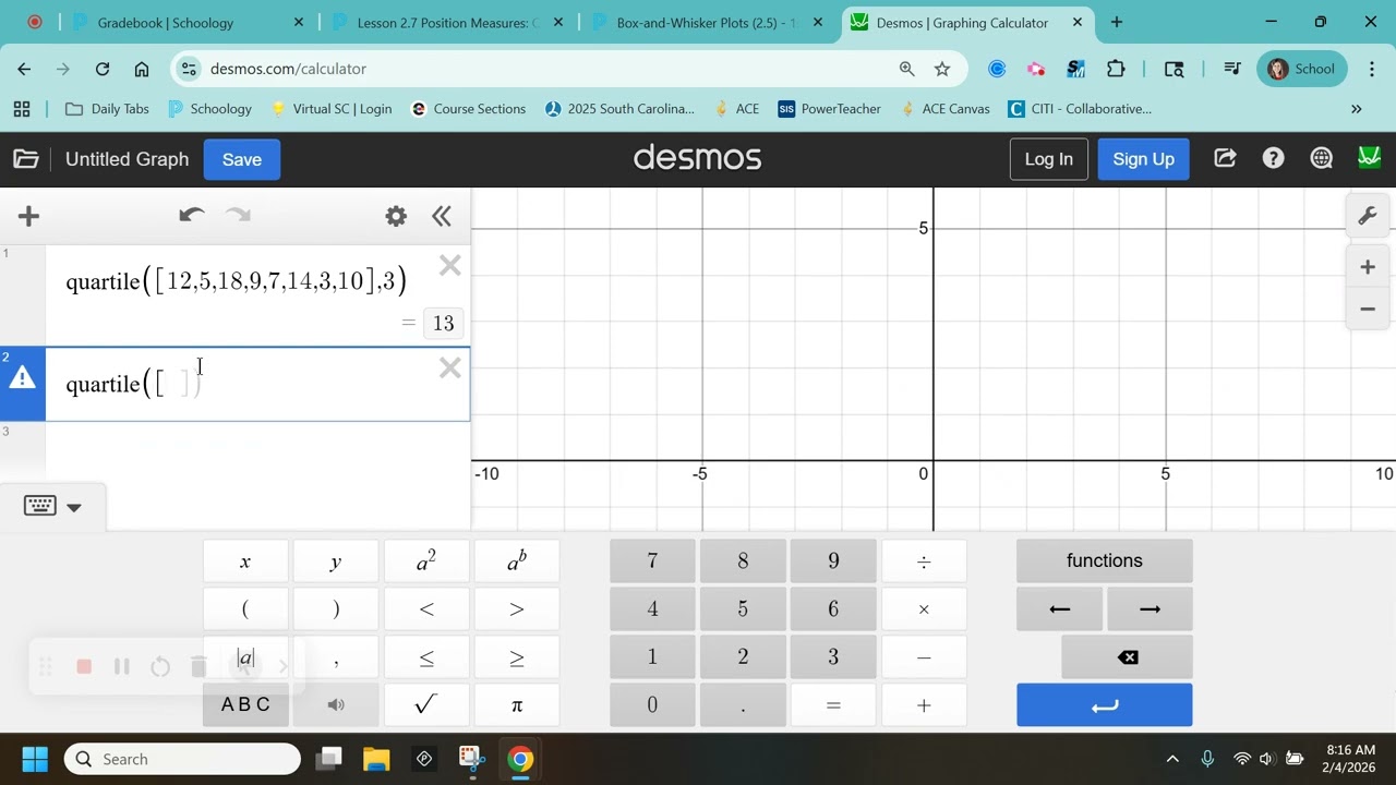 Finding Interquartile Range Using Desmos Calculator