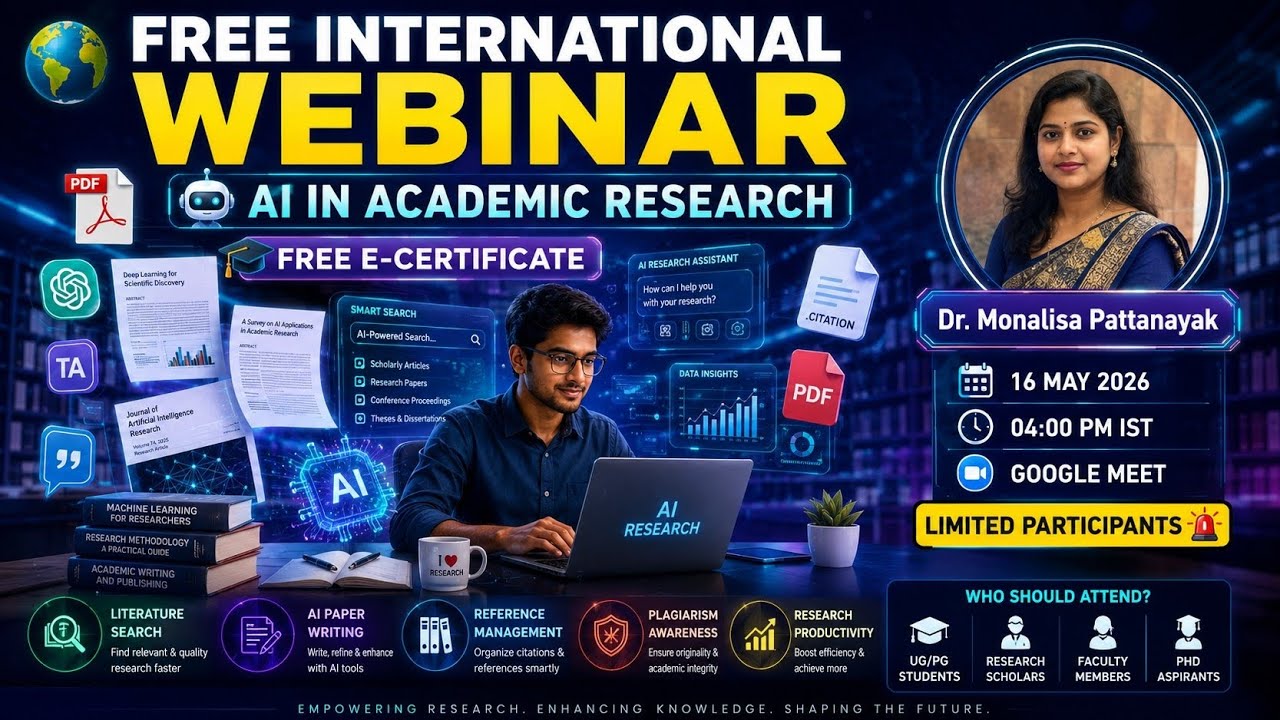 FREE International Webinar 🌍 AI in Academic Research | Free AI Certificate | Google Meet