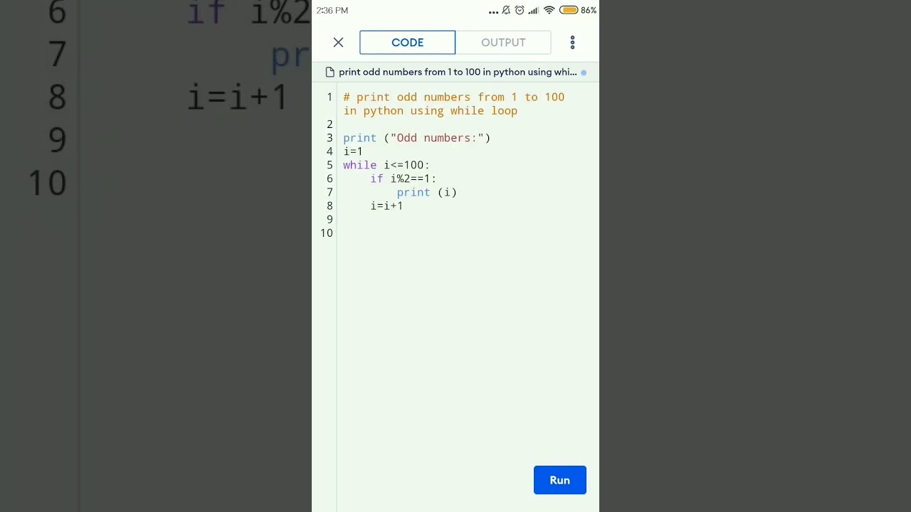 print odd numbers from 1 to 100 in python using while loop. #shorts #shortvideo #viral #viralshort