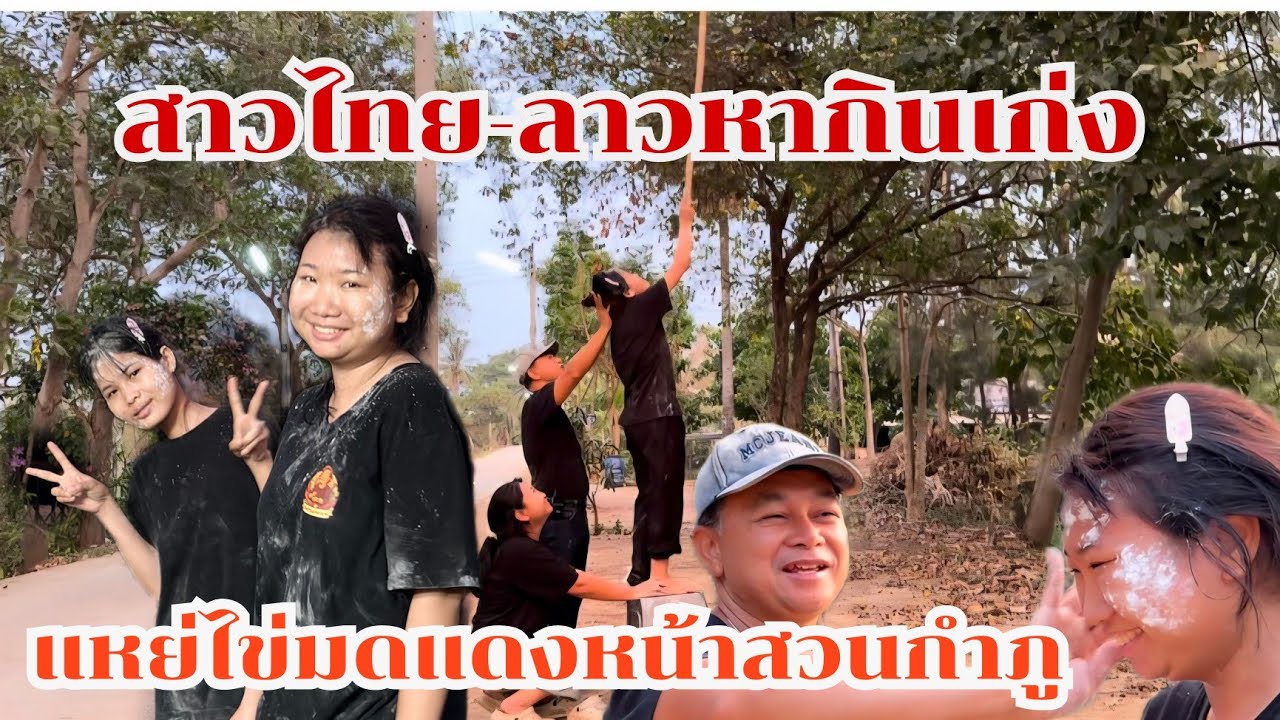 สาวลาว-ไทย หากินเก่ง แหย่ไข่มดแดง หน้าบ้านสวนกำภู #บ้านสวนกำภูEp1610