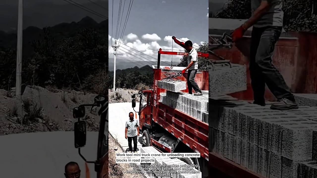 Work tool mini truck crane for unloading concrete blocks in road projects