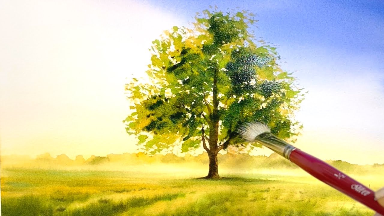 A bench under a tree - Relaxing art - Watercolors