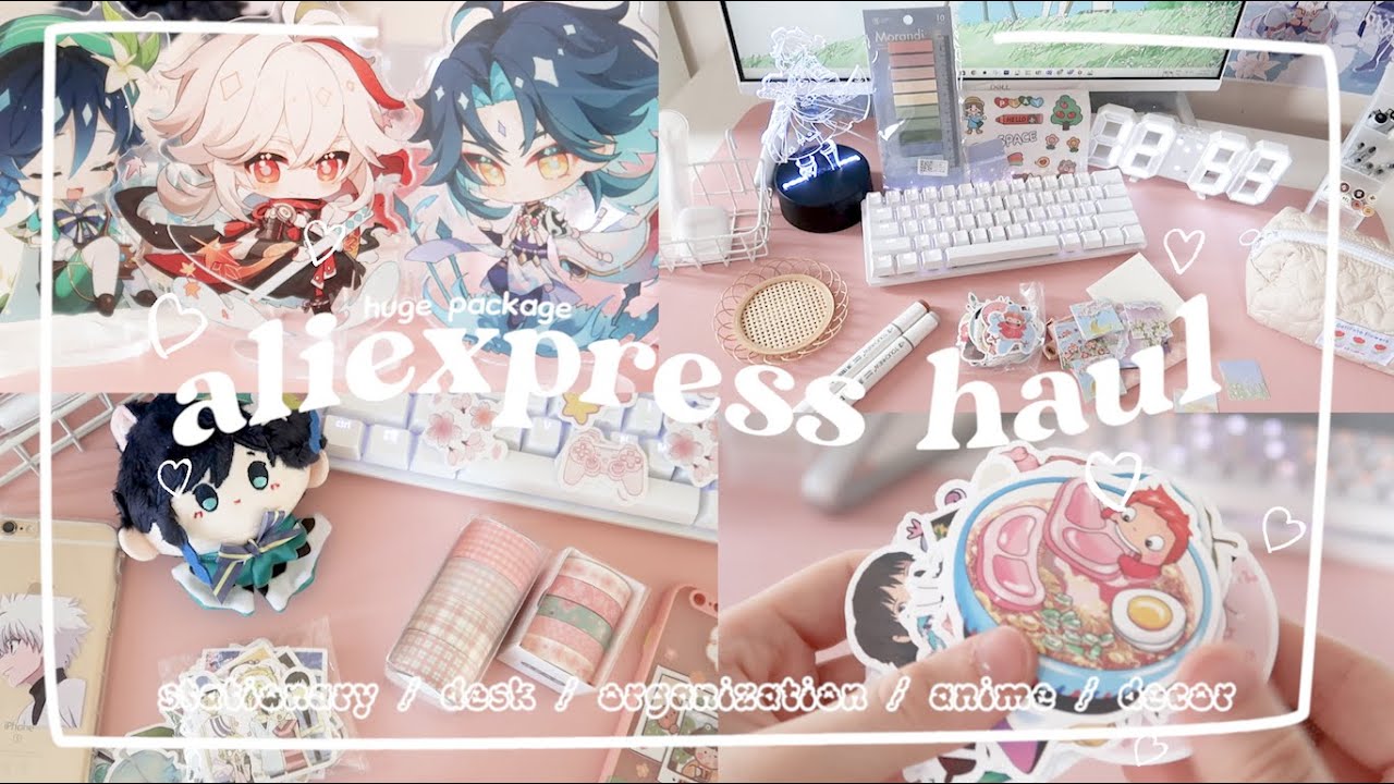 aesthetic, cute aliexpress haul ♡🌼stationary, pen organization, anime posters, genshin merch, decor