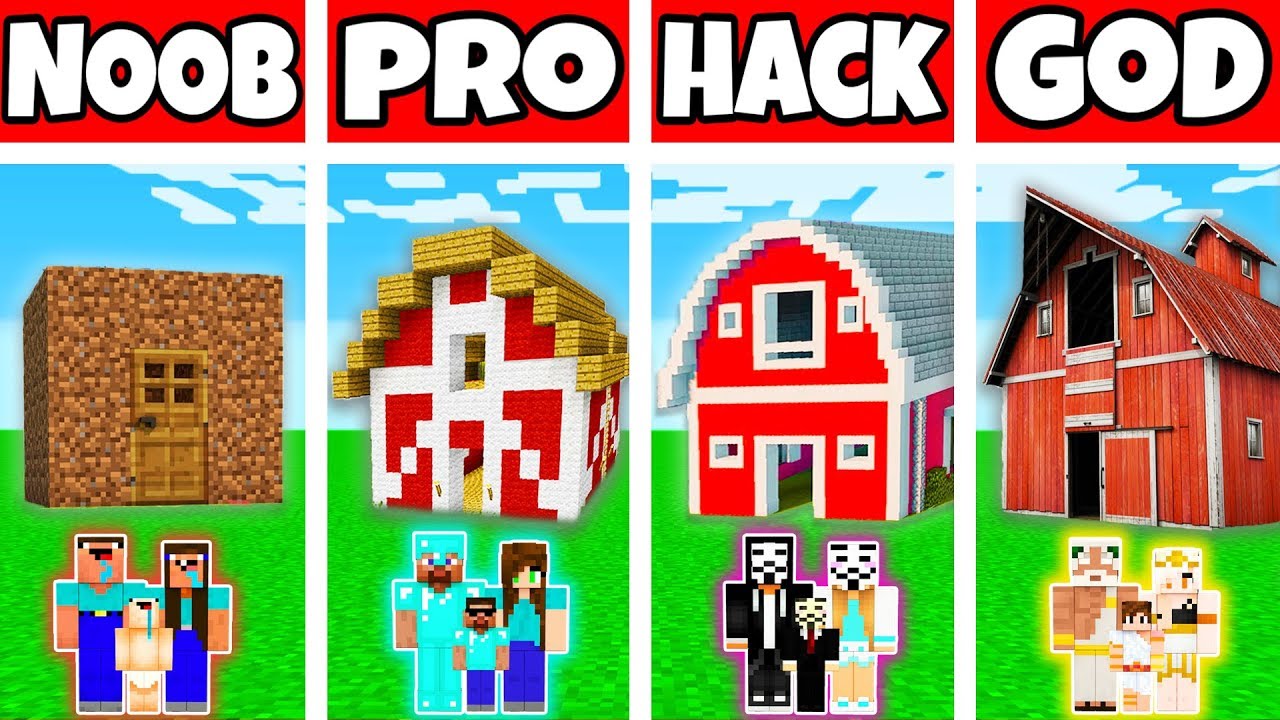 Minecraft: FAMILY FARM HOUSE BUILD CHALLENGE - NOOB vs PRO vs HACKER in Minecraft