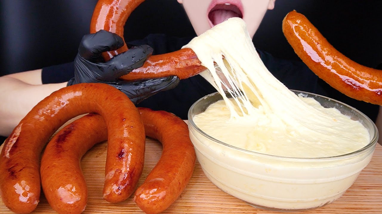 ASMR CHEESE KIELBASA SAUSAGE COOKING MUKBANG 치즈 퐁듀 킬바사 소세지 咀嚼音 チーズ ソーセージ 香肠 Sosis keju EATING SOUNDS