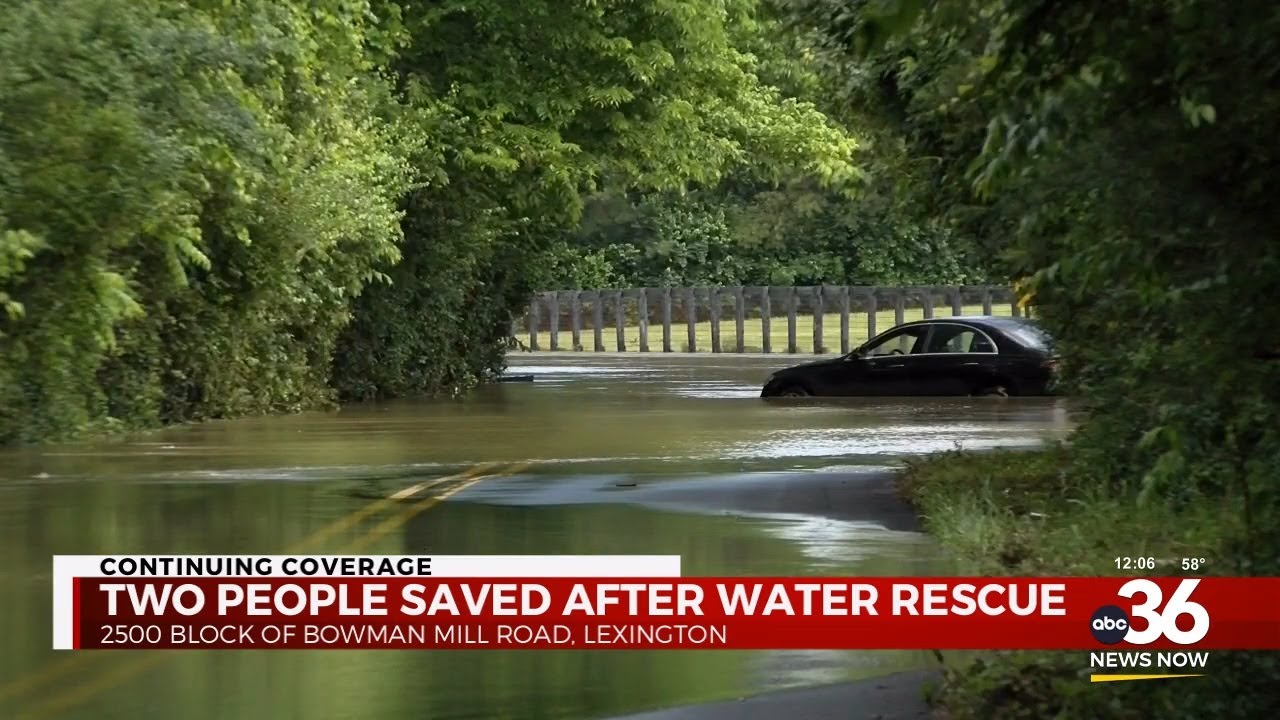 Water rescue on Bowman Mill Road saves two people from car