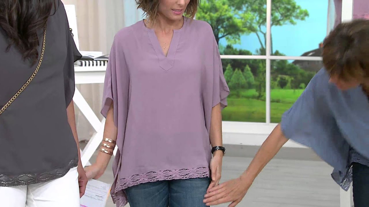 Lisa Rinna Collection Split V-neck Top with Lace Trim Hem with Amy Stran