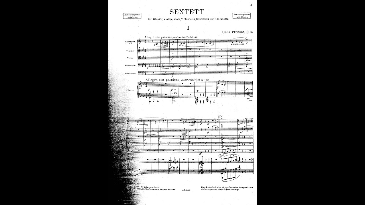 Hans Pfitzner &ndash; Sextett (Klarinette, Violine, Bratsche, Violoncello, Kontraba&szlig;, Klavier)