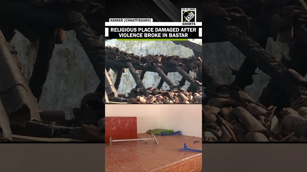 A religious place left damaged after violence broke in Bastar’s Kanker district