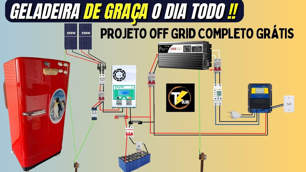 Projeto Completo 24 Horas de Geladeira ligada no OFF GRID Solar