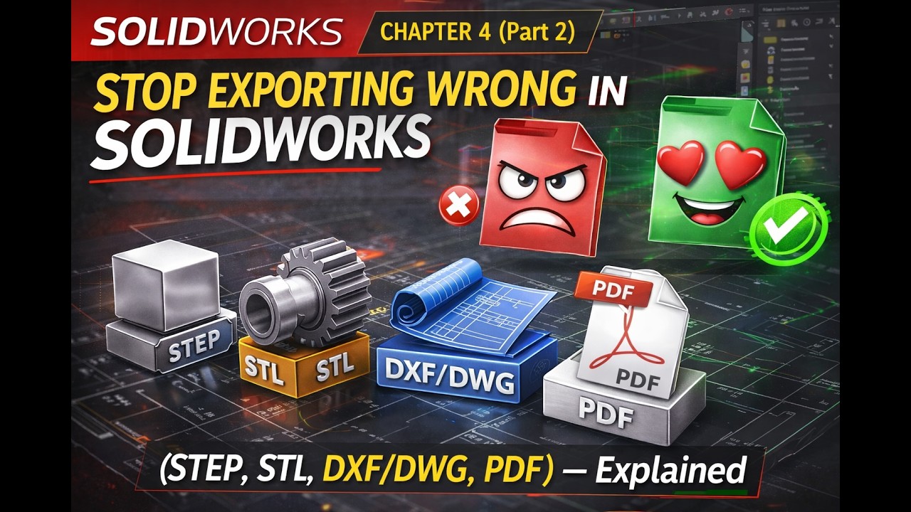 Stop Exporting Wrong in SolidWorks : File Formats (STEP, STL, DXF/DWG, PDF) — Explained (Ch4-Part2)