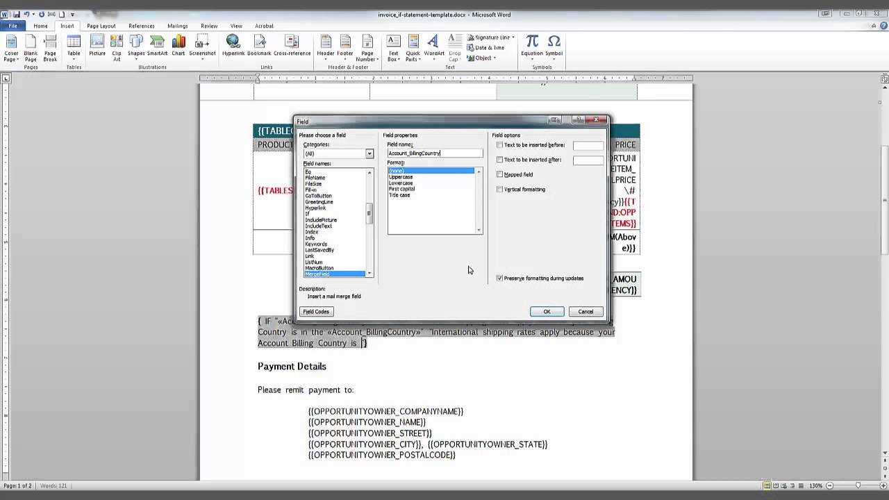Creating IF Statements in Microsoft Word templates