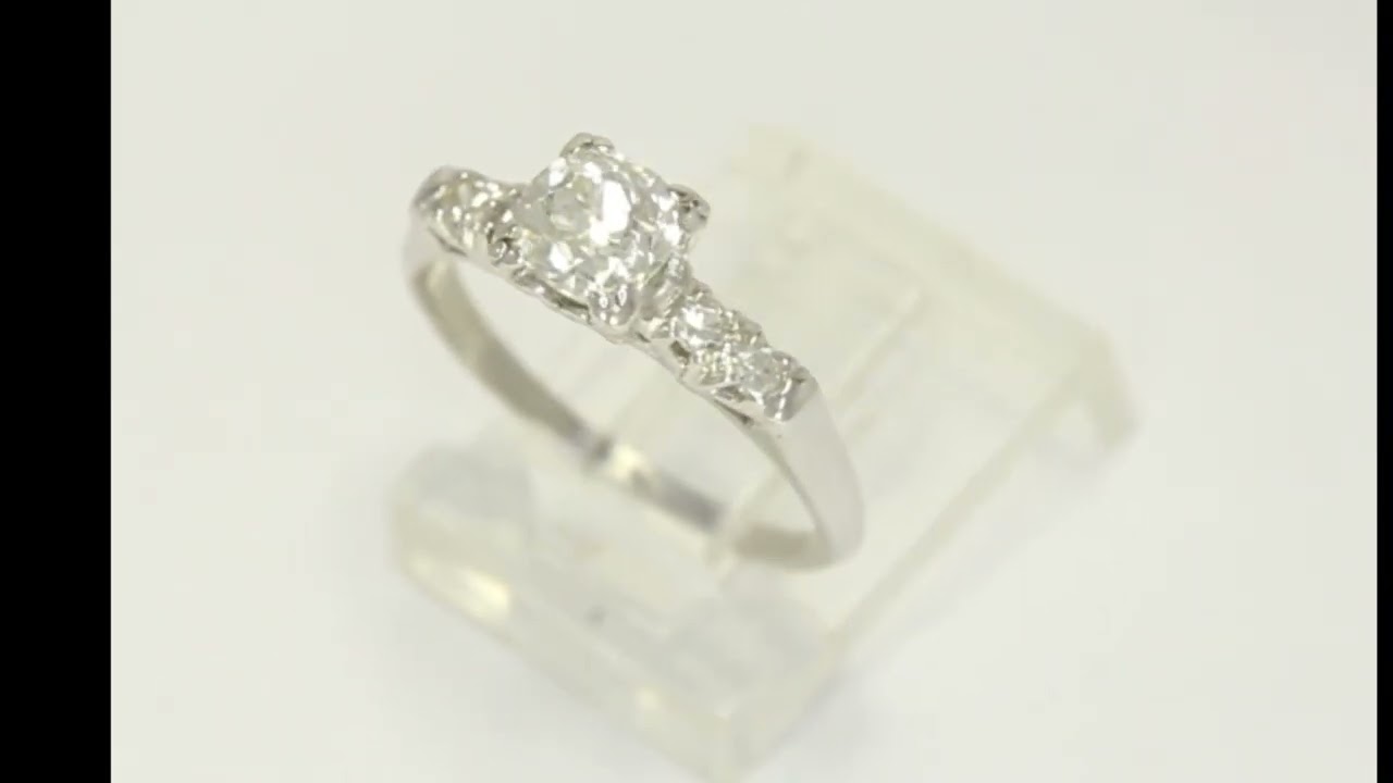 Antique Natural Diamond Engagement Ring .80CT Platinum Alloy Mine Cut Size 6 - 34637