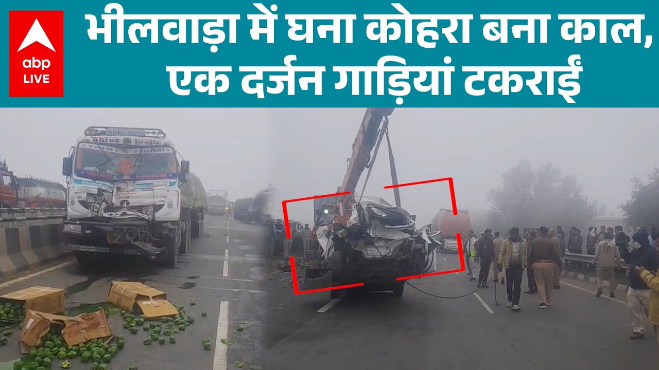Weather Alert: भीलवाड़ा में घना कोहरा बना काल, एक दर्जन गाड़ियां टकराईं |ABPLIVE