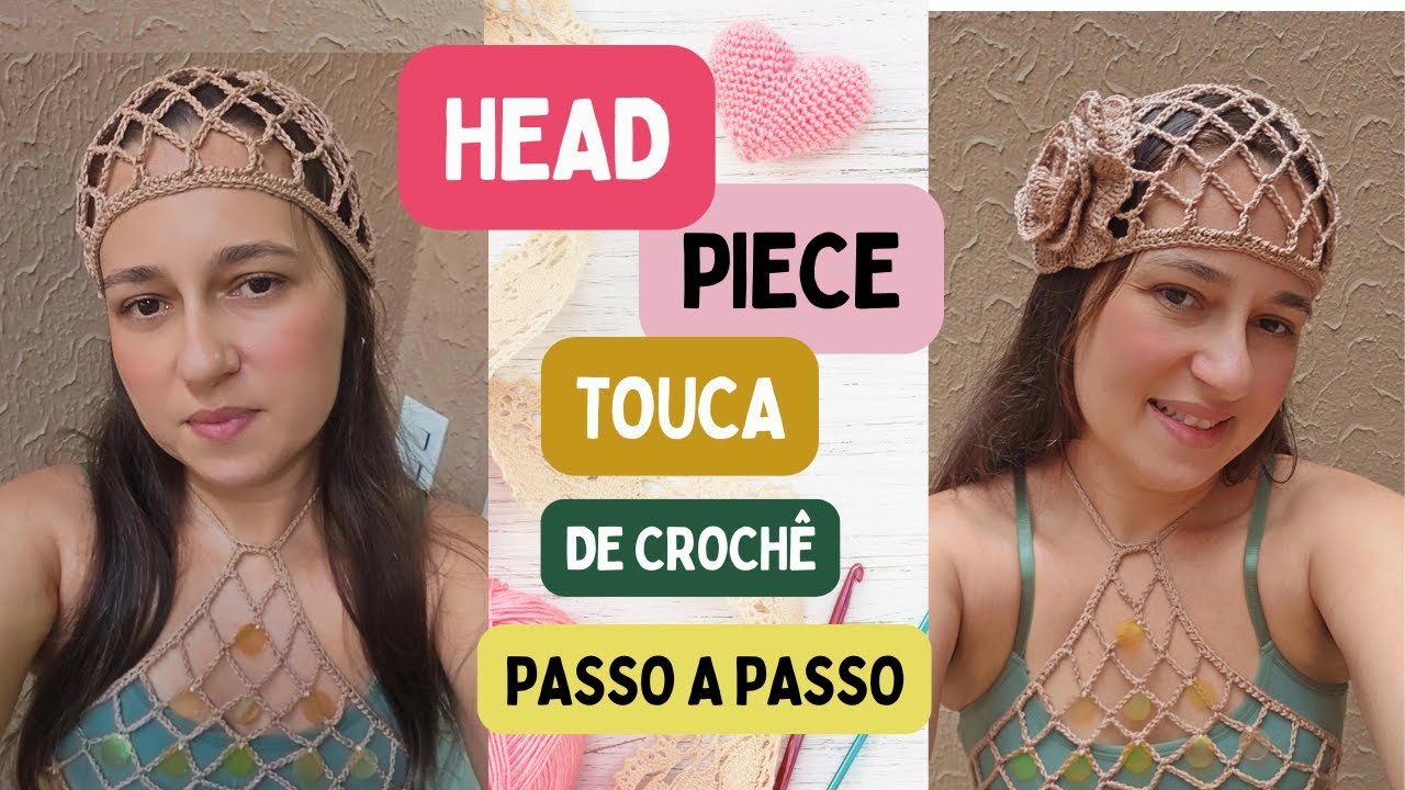 Head Piece/ Touca de croche com aplicação de Rosa