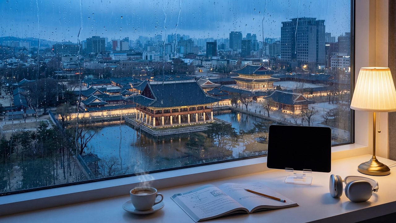[4K] 🌧️비 내리는 저녁, 고궁이 보이는 창가에서 | Clean Lofi/Lofi Mix 1 Hour [No Rain Sound]