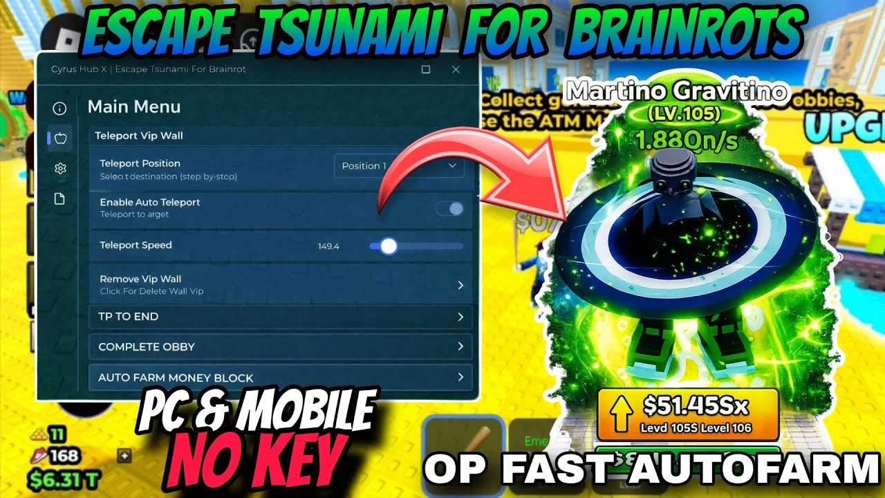Escape Tsunami For Brainrots Script *NO KEY* - TP TO END, DUPE, AUTO EVENT, AUTO FARM TELEPORT