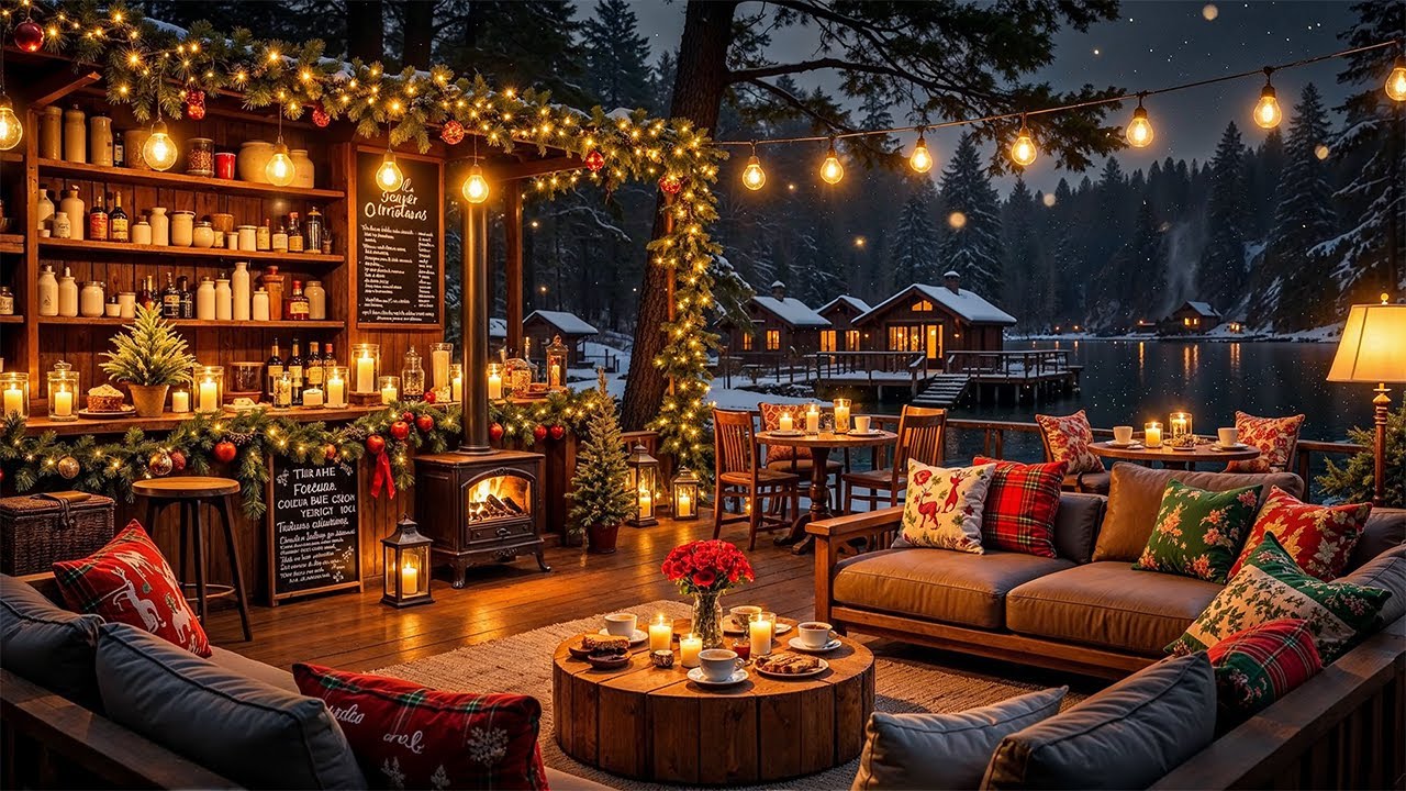Warm Winter Jazz Music at Outdoor Coffee Shop Ambience ⛄ Relaxing Jazz Background Music for Studying