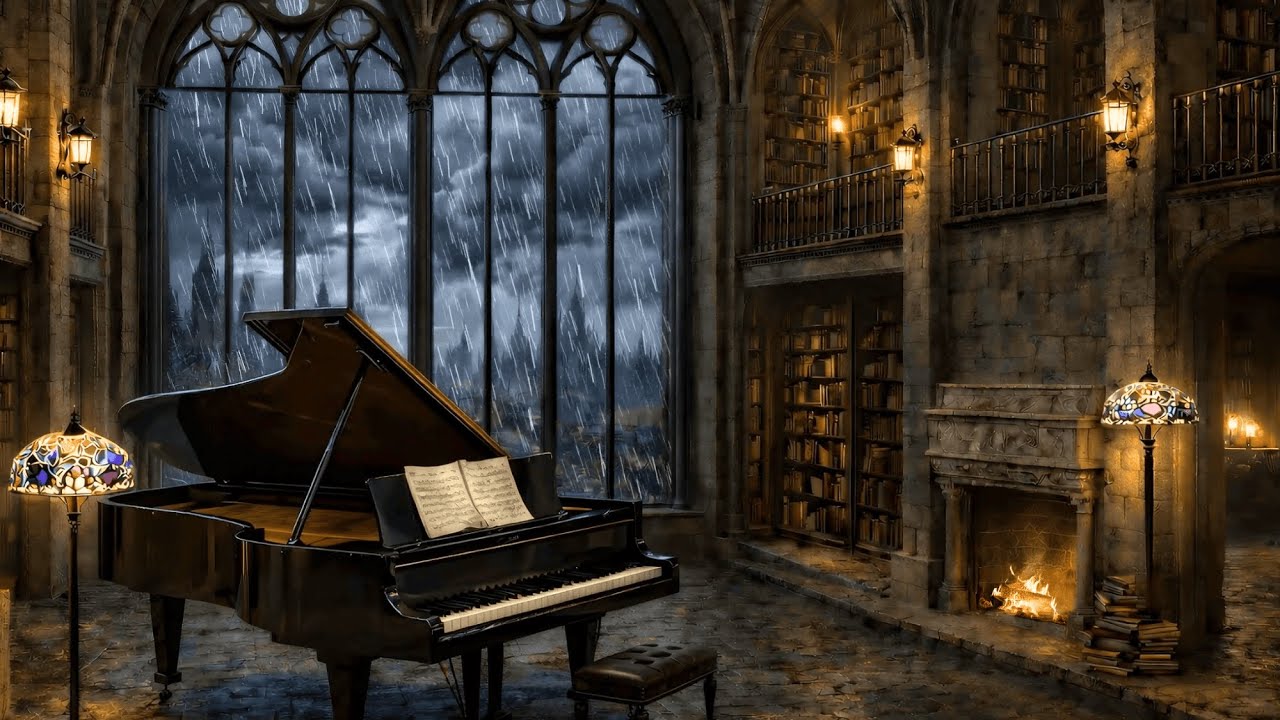 Dark Academia Ambience • Energetic Piano & Cello for Deep Focus • Moonlit Rain Over the City