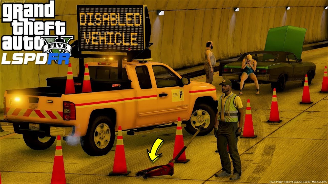 GTA 5 Mod DOT Roadside Assistance Message Board Truck Helping Broken Down Vehicles On The Highway