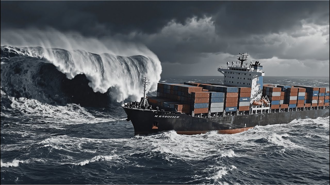 Giant Tsunami Destroys a Container Ship in the Open Ocean | Ultra Realistic Disaster