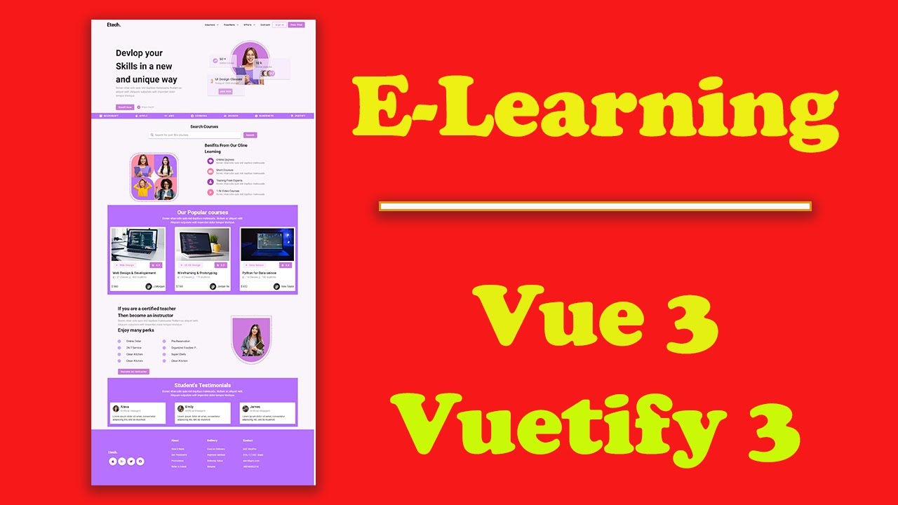 E-Learning UI Website  Landing Page Design Vue 2 & Vuetify 3