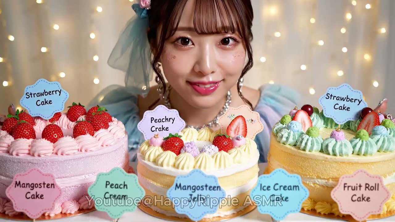 ASMR Fruit Cake Party 🍓🍑🍇🍦 | Strawberry, Peach, Mangosteen, Ice Cream | No Talking