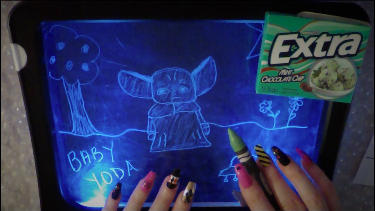 ASMR Intense Gum Chewing Ramble | Draw With Me on Dry Erase Glow Board | Tingly Whisper